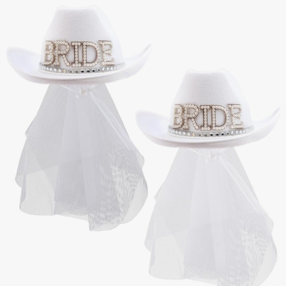 Accessories - NEW 2 Pack White Bride Cowgirl Hat w/ Veil